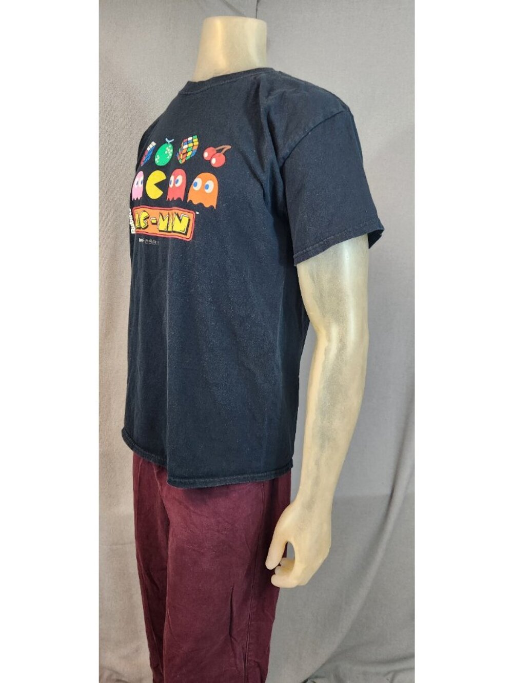 Brisco Rubiks Cube Pac Man 80s Graphic Print LARGE Crew Sh Slv T Shirt Top USED - Picture 5 of 6